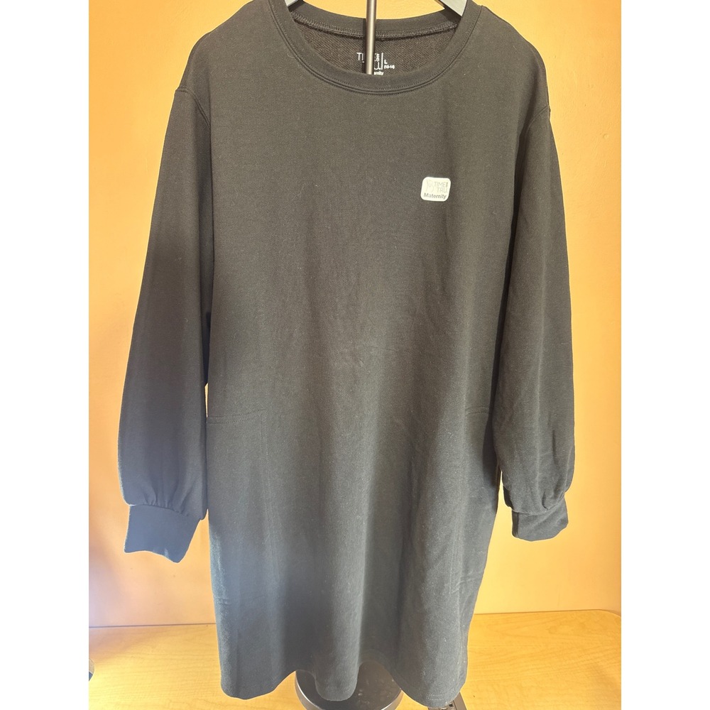 Time and Tru Maternity Sweatshirt Dress Black Long Sleeve Fleece Large 12-14 NWT